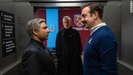 Nick Mohammed, Anthony Head and Jason Sudeikis in the third season of &quot;Ted Lasso.&quot;