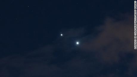 Jupiter and Venus in conjunction are seen after sunset above L&#39;Aquila, Italy, on March 1. 