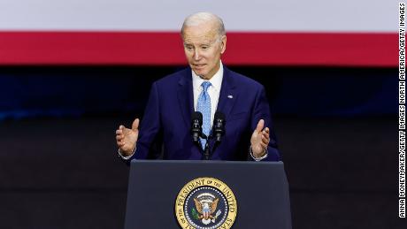 VIRGINIA BEACH, VIRGINIA - FEBRUARY 28: U.S. President Joe Biden delivers remarks at the Kempsville Recreation Center on February 28, 2023 in Virginia Beach, Virginia. President Biden traveled to Virginia Beach to give remarks on his administration&#39;s plan to help Americans access to healthcare. (Photo by Anna Moneymaker/Getty Images)