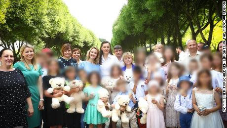 The Office of the Children&#39;s ombudsman for the Moscow Region released this image alongside a statement that announced 14 children from Donbas received Russian citizenship in July. CNN obscured portions of this image to protect the identity of the children. 
