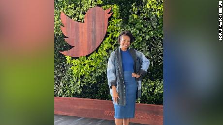 Bim Ali, seen here at Twitter&#39;s San Francisco headquarters in March 2022, had her official separation date from Twitter on January 4, a week before her first child was born. &quot;I&#39;m not being financially supported like I had planned,&quot; she said.