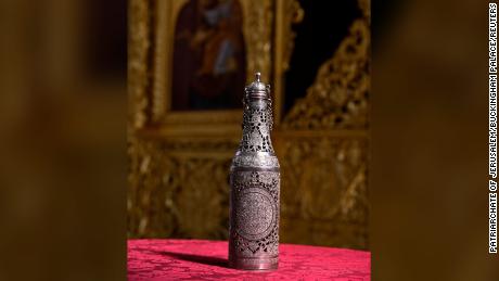 The silver urn containing the chrism oil ready for the coronation.
