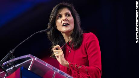 Nikki Haley speaks during the Conservative Political Action Conference outside Washington, DC, on March 3, 2023.