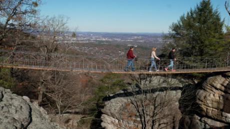 The swing bridge at Rock City high on top of Lookout Mountain