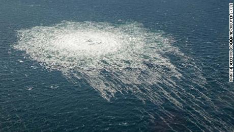 Gas bubbles from the Nord Stream 2 leak reach the surface of the Baltic Sea near Bornholm, Denmark on September 27, 2022.