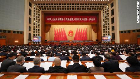 Deputies to the National People&#39;s Congress at the Great Hall of the People  in Beijing on March 7, 2023. 