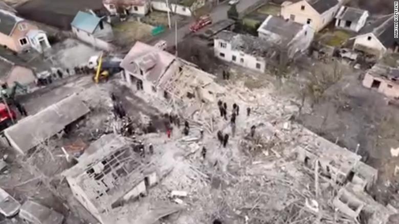 Aerial footage shows severe damage after deadly missile strike in Lviv