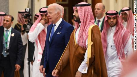 US President Joe Biden (L) and Saudi Crown Prince Mohammed bin Salman (R) pictured in Jeddah on July 16, 2022.