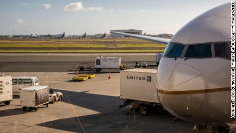 This January 2018 photo shows a United airplane fueling up at Daniel K. Inouye International Airport in Honolulu.