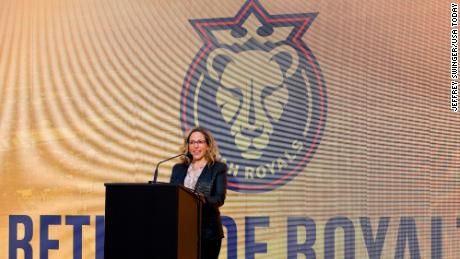 NWSL Commissioner Jessica Berman addresses the media about the Utah Royals FC professional women&#39;s soccer club returning to Utah on March 11, 2023.