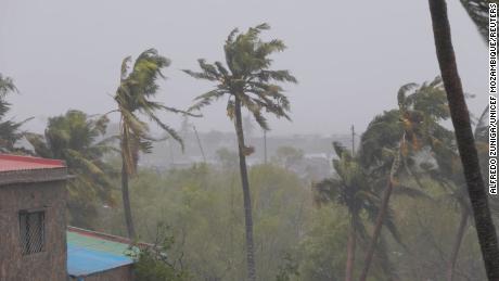 Branches of trees sway as cyclone Freddy makes hits in Quelimane, Mozambique, on Sunday.