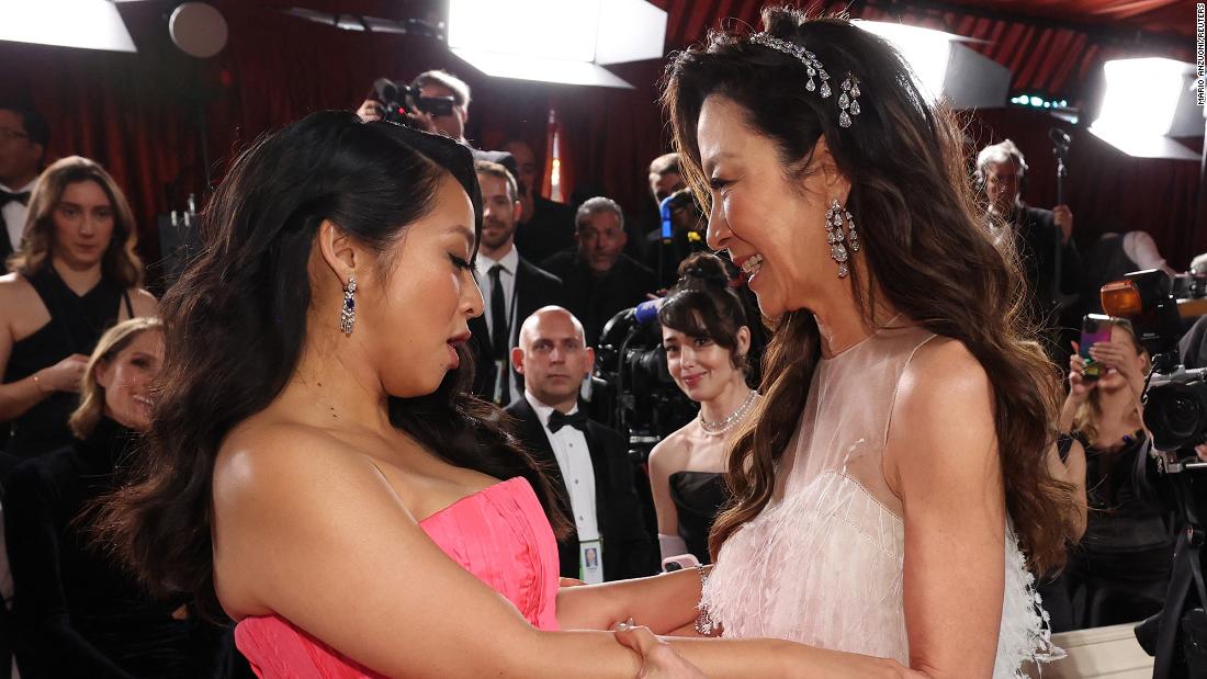 Hsu and Yeoh meet on the red carpet. Both star in &quot;Everything Everywhere All at Once.&quot;