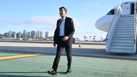 British Prime Minister Rishi Sunak arrives at San Diego International Airport on March 12, 2023.