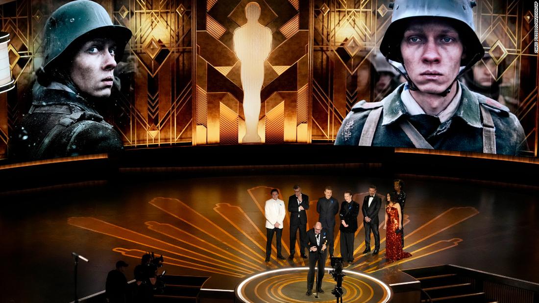 &quot;All Quiet on the Western Front&quot; director Edward Berger accepts the Oscar for best international feature film.