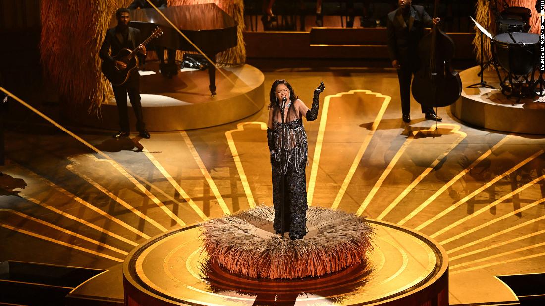 Rihanna performs &quot;Lift Me Up,&quot; her Oscar-nominated song from &quot;Black Panther: Wakanda Forever.&quot;