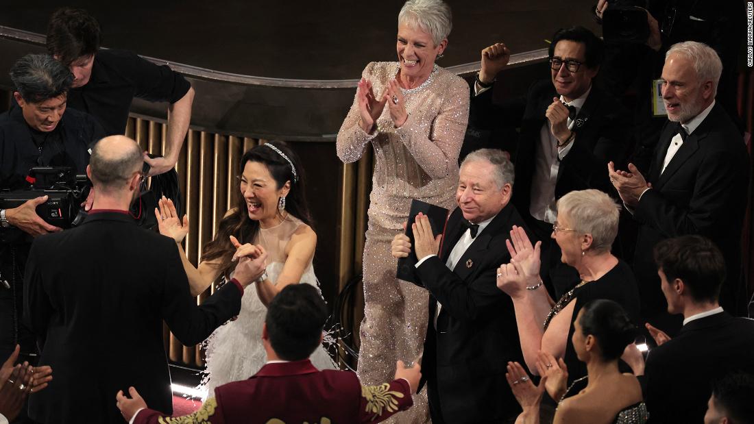 Daniel Scheinert, left, celebrates with Yeoh after he and Daniel Kwan, bottom, &lt;a href=&quot;https://www.cnn.com/entertainment/live-news/oscars-2023/h_05d474ab60f1ac86d870abce2abcde7d&quot; target=&quot;_blank&quot;&gt;won the Oscar for best director&lt;/a&gt; (&quot;Everything Everywhere All at Once&quot;).