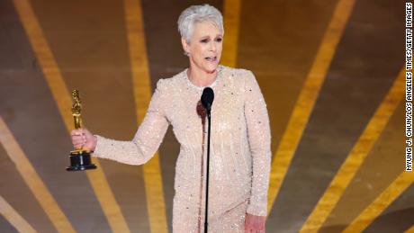 Jamie Lee Curtis accepts the award for actress in a supporting role at the 95th Academy Awards at the Dolby Theatre on Sunday.