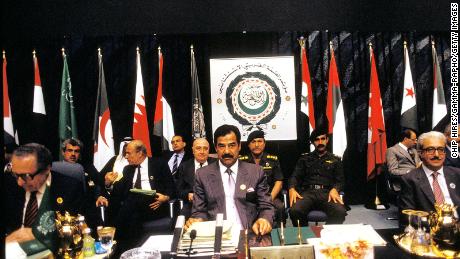 Saddam with Tariq Aziz, his deputy prime minister, at end of the Arab summit in Baghdad in 1990. 