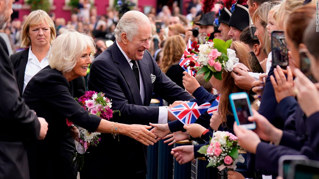 The King and Queen Consort greet the public outside Hillsborough Castle in Hillsborough, Northern Ireland, in September 2022.
