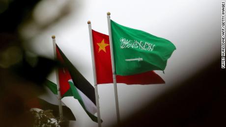Chinese and Saudi flags in Riyadh in December 2022.