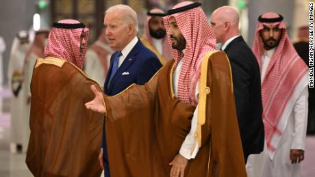 US President Joe Biden (center-left) and Saudi Crown Prince Mohammed bin Salman (center) in Jeddah in July 2022.