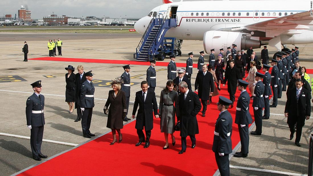 French President Nicolas Sarkozy and his wife, Carla Bruni-Sarkozy, are greeted by Charles and Camilla after arriving in England in March 2008.