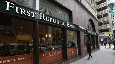 A pedestrian walks by the First Republic Bank headquarters on March 13, 2023 in San Francisco, California. 
