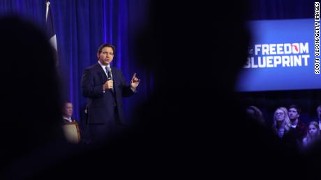 Florida Gov. Ron DeSantis speaks to Iowa voters during an event at the Iowa State Fairgrounds on March 10, 2023 in Des Moines, Iowa. 