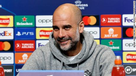 Guardiola speaks to the media ahead of Manchester City&#39;s game against RB Leipzig.