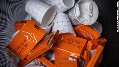 Used boxes of Mifepristone pills, the first drug used in a medical abortion, discarded at Alamo Women&#39;s Clinic in Albuquerque, New Mexico, January 11, 2023. 
