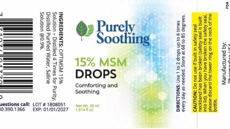 Pharmedica USA is recalling two lots of anti-inflammatory Purely Soothing 15% MSM Drops due &quot;to non-sterility,&quot; according to the March 3 FDA announcement.