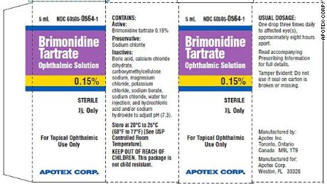 Apotex is recalling six lots of Brimonidine Tartrate Ophthalmic Solution 0.15%, prescription eye drops used to treat open-angle glaucoma or ocular hypertension.