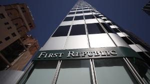 A sign is posted on the exterior of a First Republic Bank office on March 16, 2023 in San Francisco, California. 