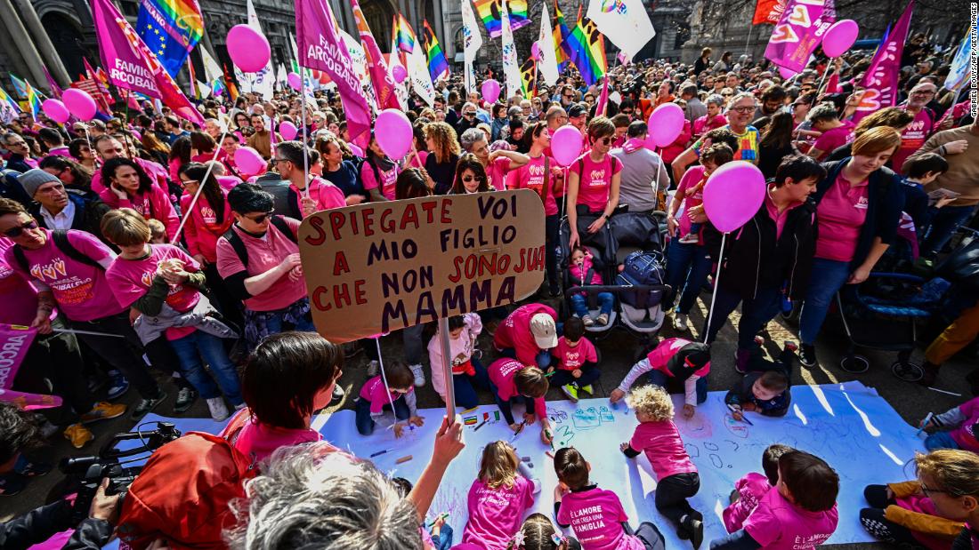Hundreds protest clampdown on same-sex parents in Milan