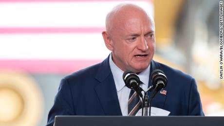 Senator Mark Kelly, a Democrat from Arizona, speaks during a &quot;First Tool-In&quot; ceremony at the Taiwan Semiconductor Manufacturing Co. facility under construction in Phoenix, Arizona, US, on Tuesday, Dec. 6, 2022.