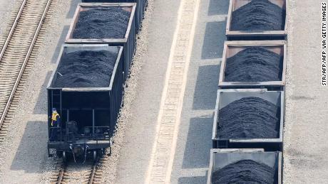 Coal loaded on trains at a coal plant in Huaibei, in China&#39;s eastern Anhui province.