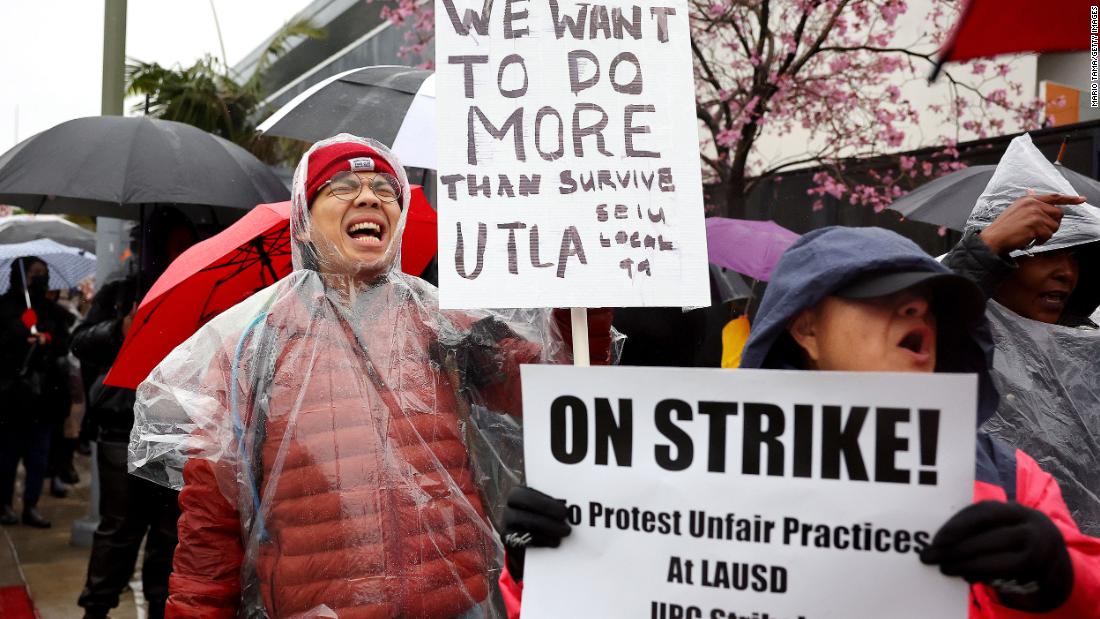 Classes remain halted for more than half a million Los Angeles students as school worker strike stretches into second day