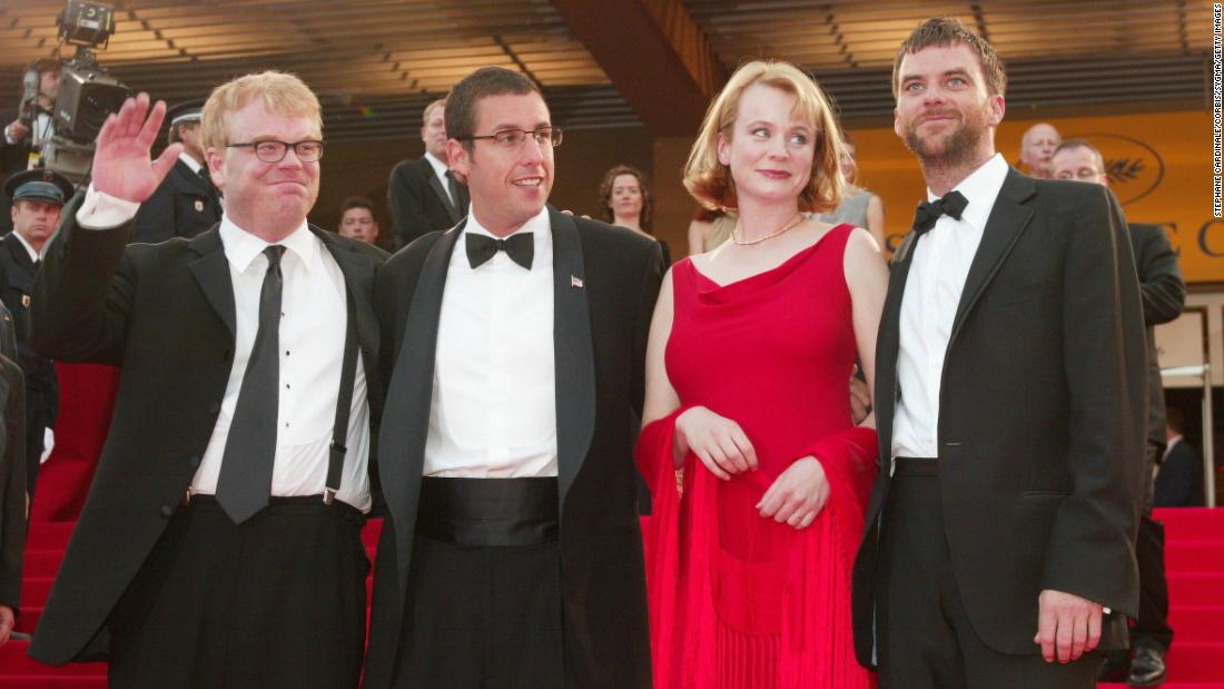 From left, Philip Seymour Hoffman, Sandler, Emily Watson and director Paul Thomas Anderson attend a screening of their dramatic film &quot;Punch-Drunk Love&quot; while attending the Cannes Film Festival in 2002. The movie marked a change in Sandler&#39;s career path and showed he could do more than just comedy.