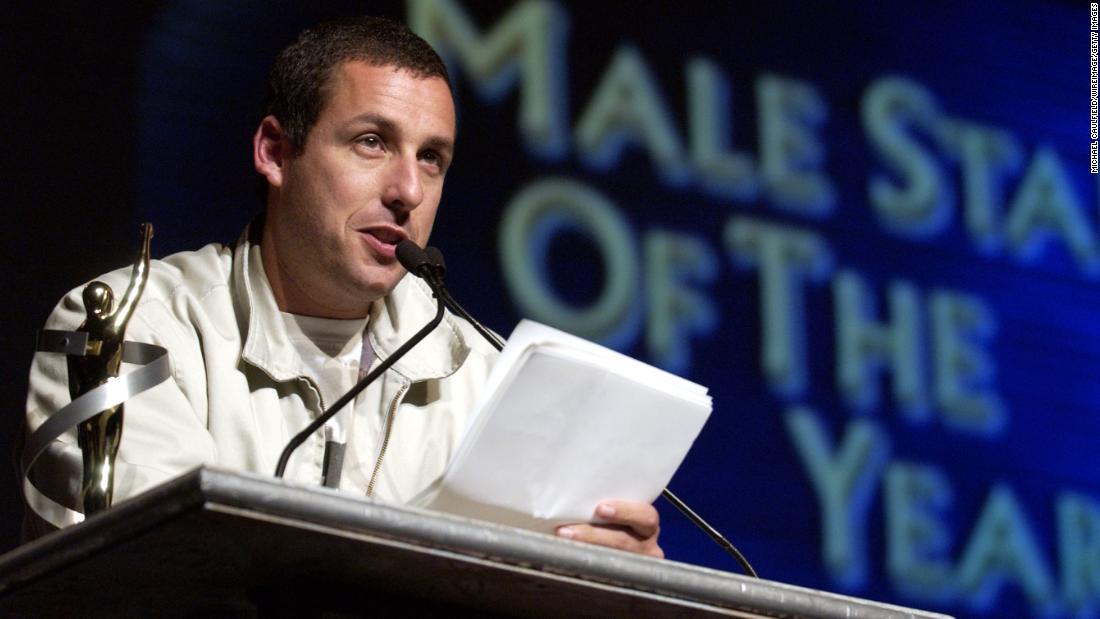 Sandler speaks after he was named Male Star of the Year during the ShoWest Convention in March 2003. ShoWest is now known as CinemaCon.