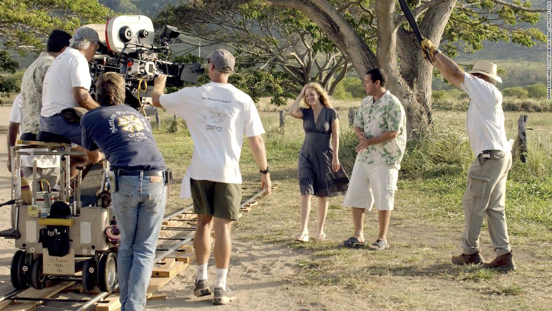 Sandler and Drew Barrymore shoot a scene for the 2004 movie &quot;50 First Dates.&quot;