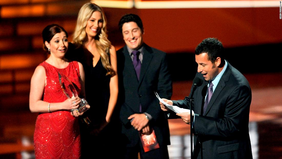 Sandler accepts the People&#39;s Choice Award for favorite comic movie actor in 2012.