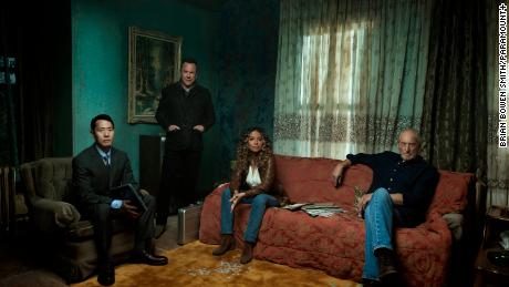 Rob Yang, Kiefer Sutherland, Meta Golding and Charles Dance in the Paramount+ series &quot;Rabbit Hole.&quot;