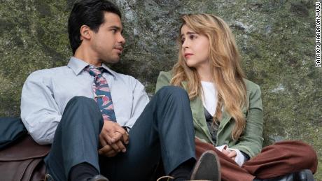 Carlos Valdes and Mae Whitman in the Hulu musical-comedy series &quot;Up Here.&quot;