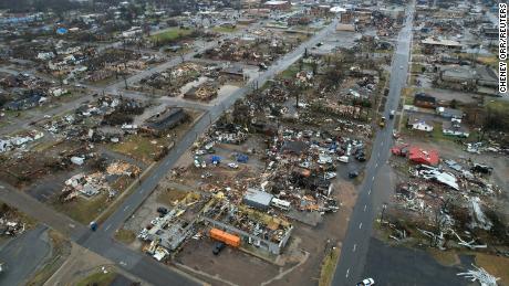 Damage remains in Mayfield, Kentucky, after a devastating 2021 tornado outbreak ripped through several states.
