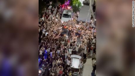 Hundreds of fans waited for Lionel Messi as he ate at a restaurant in Buenos Aires, Argentina.