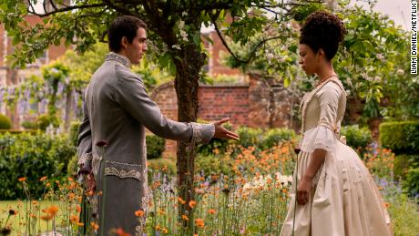 (From left) Corey Mylchreest and India Amarteifio in &#39;Queen Charlotte: A Bridgerton Story.&#39;