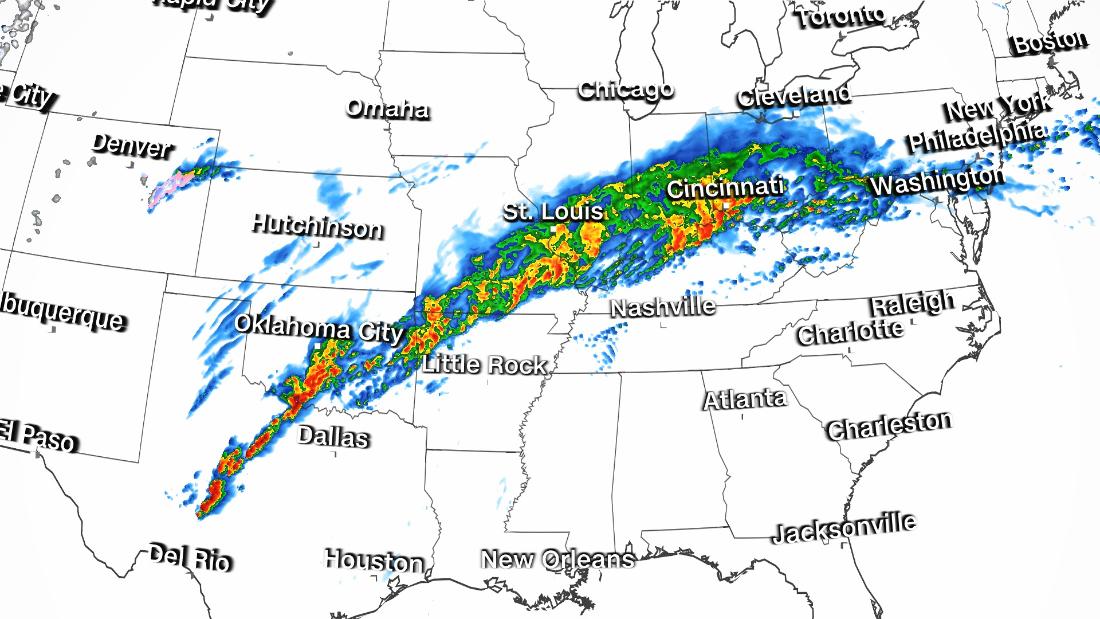 Storm system brings threat of tornadoes, hail, heavy rainfall to large swath of US
