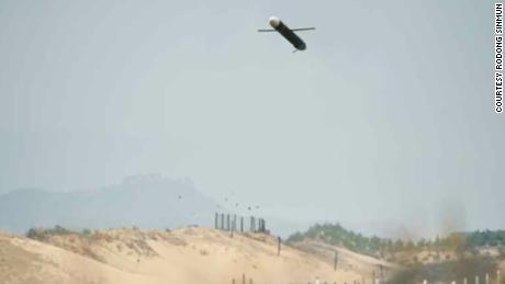 Image from North Korean state media released Friday shows a cruise missile in flight.