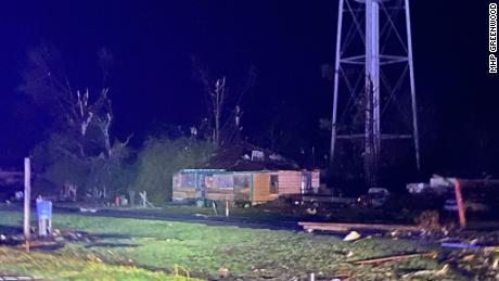Damage from a tornado that touched down in Silver City, Mississippi, on Friday evening. 
