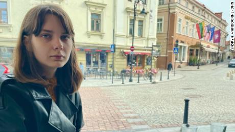 Olesya Krivtsova, 20, in Vilnius, Lithuania, after having escaped Russia.